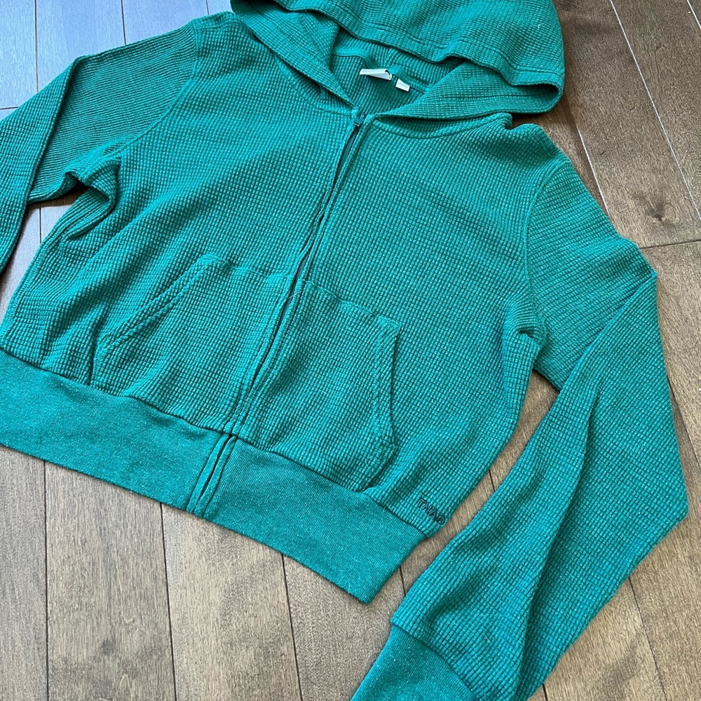 TNA Waffle Knit Dark Green Zip-Up Hoodie